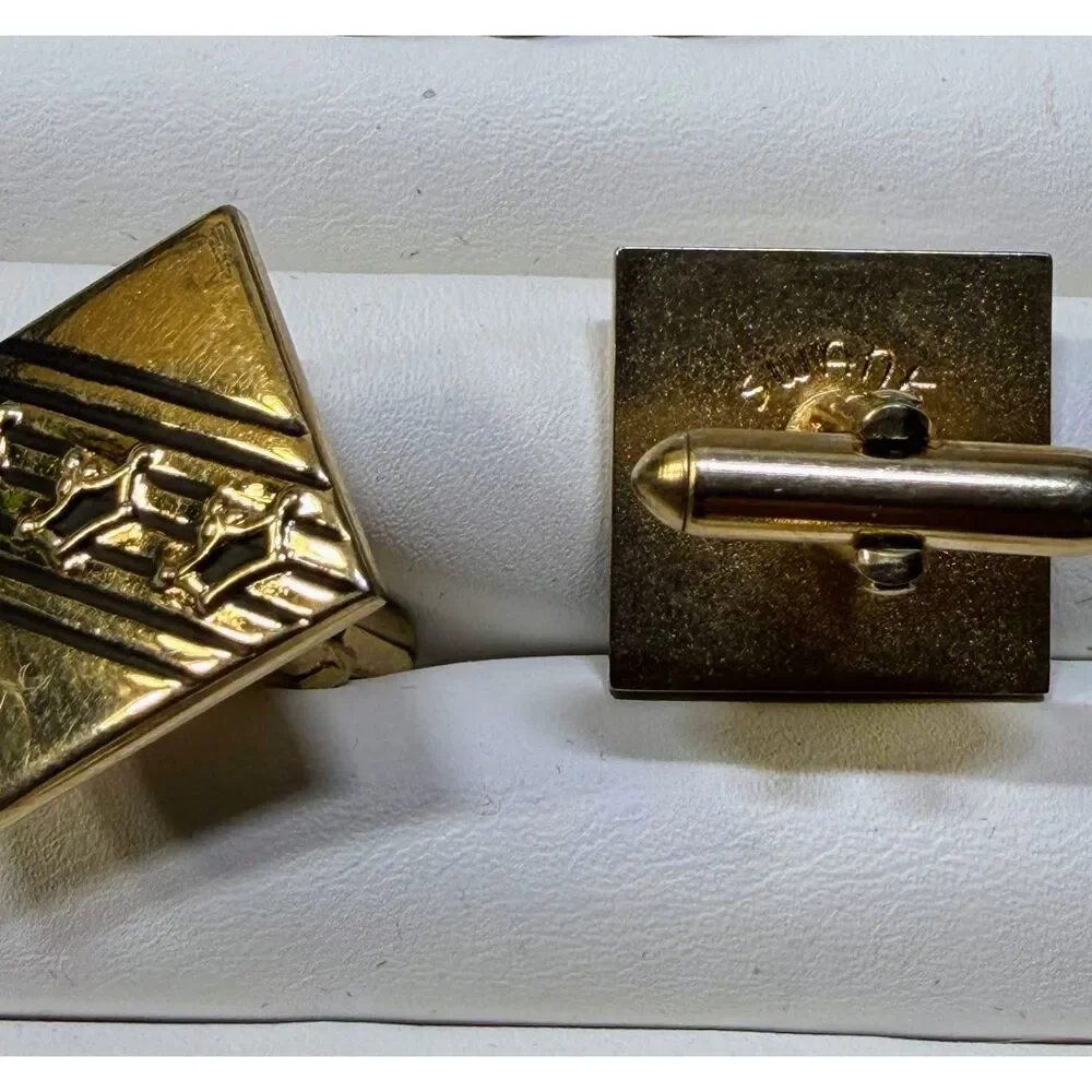 Vintage Swank Gold-Tone Mens Cufflinks & Tie Chain Bar Lot 2 Pairs + Tie Bar